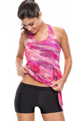 Rosy Print Blouson Tankini Swimsuit with Black Board Shorts